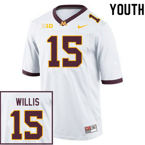 Youth #15 Donald Willis Minnesota Golden Gophers College Football Jerseys Sale-White - Click Image to Close